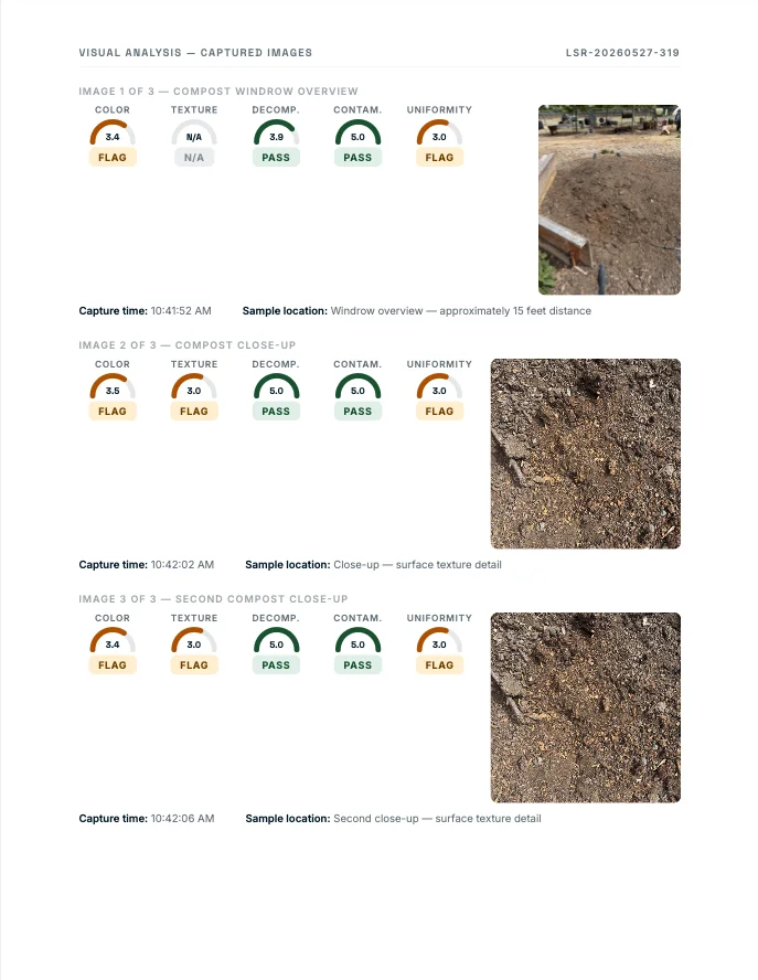 Liquid Symbol QA report — per-image visual analysis with quality scores for each photograph