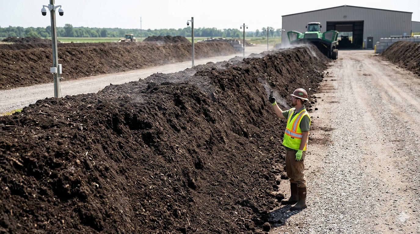 Commercial composting windrow