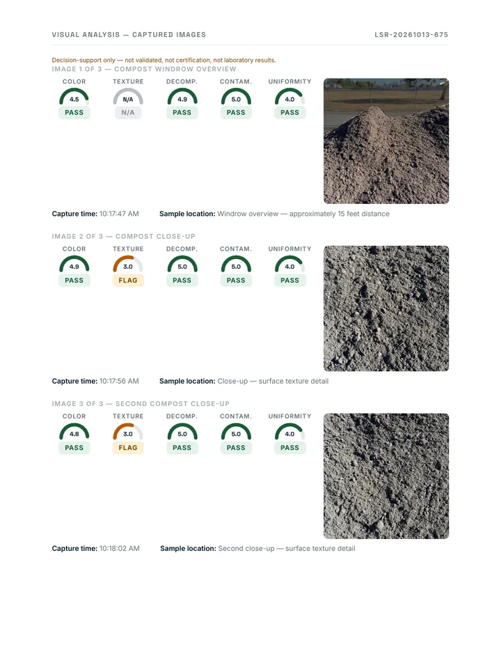 VCAT report: the three photos, each with its indicator scores